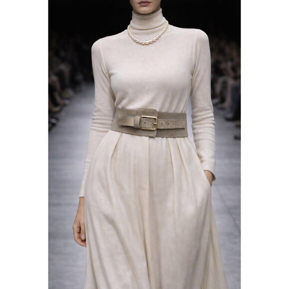 ZAPA Paris Wide Gray Suede Leather Waist Belt Made in France Size T1 - Picture 11 of 11